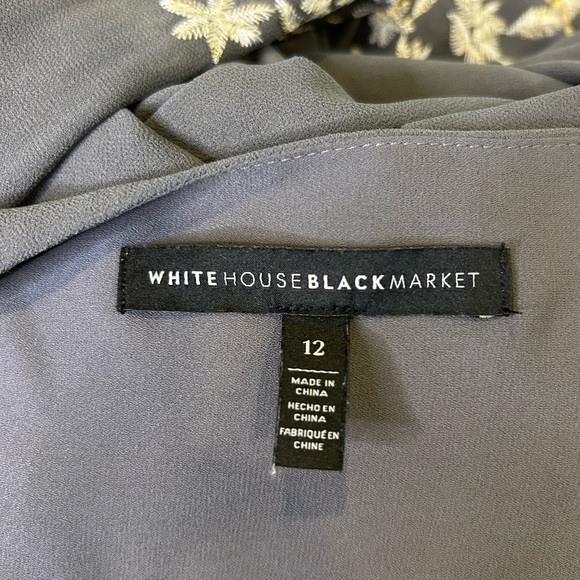 🩶”WHBM” Bluish Gray Long Sleeve Dress w/ White and Gold Floral Embroidery Sz 12🩶 - Picture 6 of 16